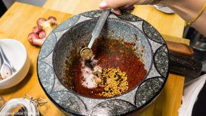 Cumin seeds, pepper corns salt mortar