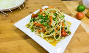 Finished som tam Thai salad.