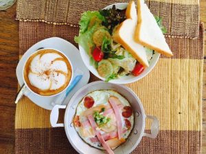 Breakfast Eggs Coffee Toast Salad Bread Ham Sausage